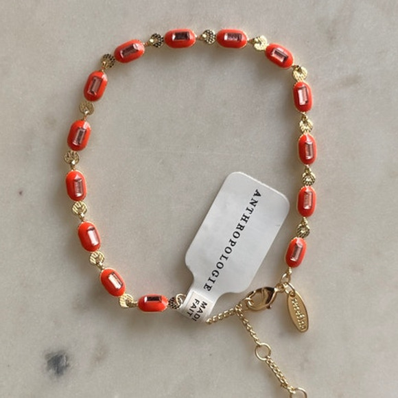 ANTHROPOLOGIE NWT ONE 1 14K Plated Linked Crystal Bracelet YELLOW 6.5-7.5" - Picture 4 of 5